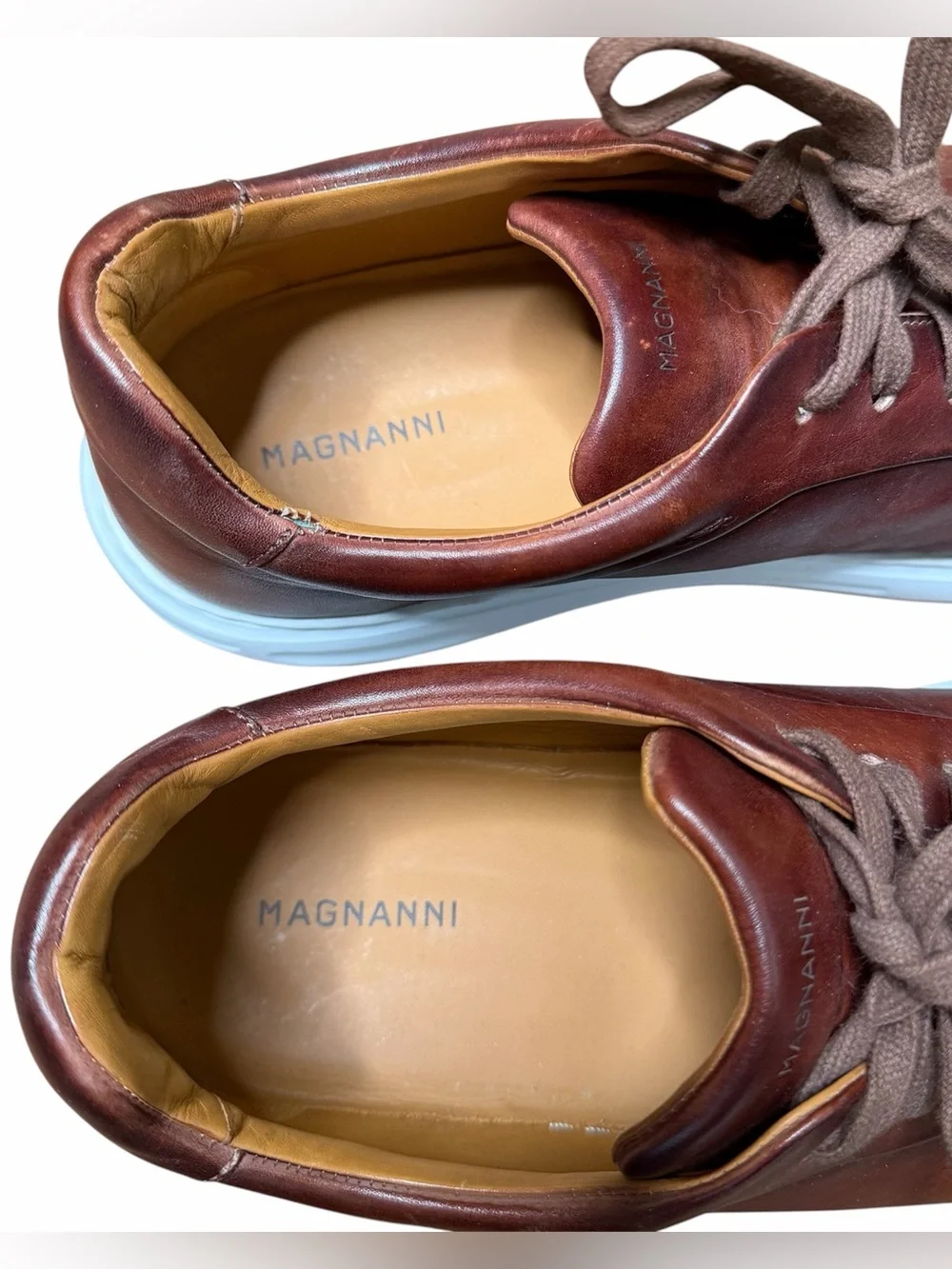 Magnanni Serino Leather Sneakers Shoes Men’s Size 11.5 Cognac Brown Retail $525 - Picture 4 of 14